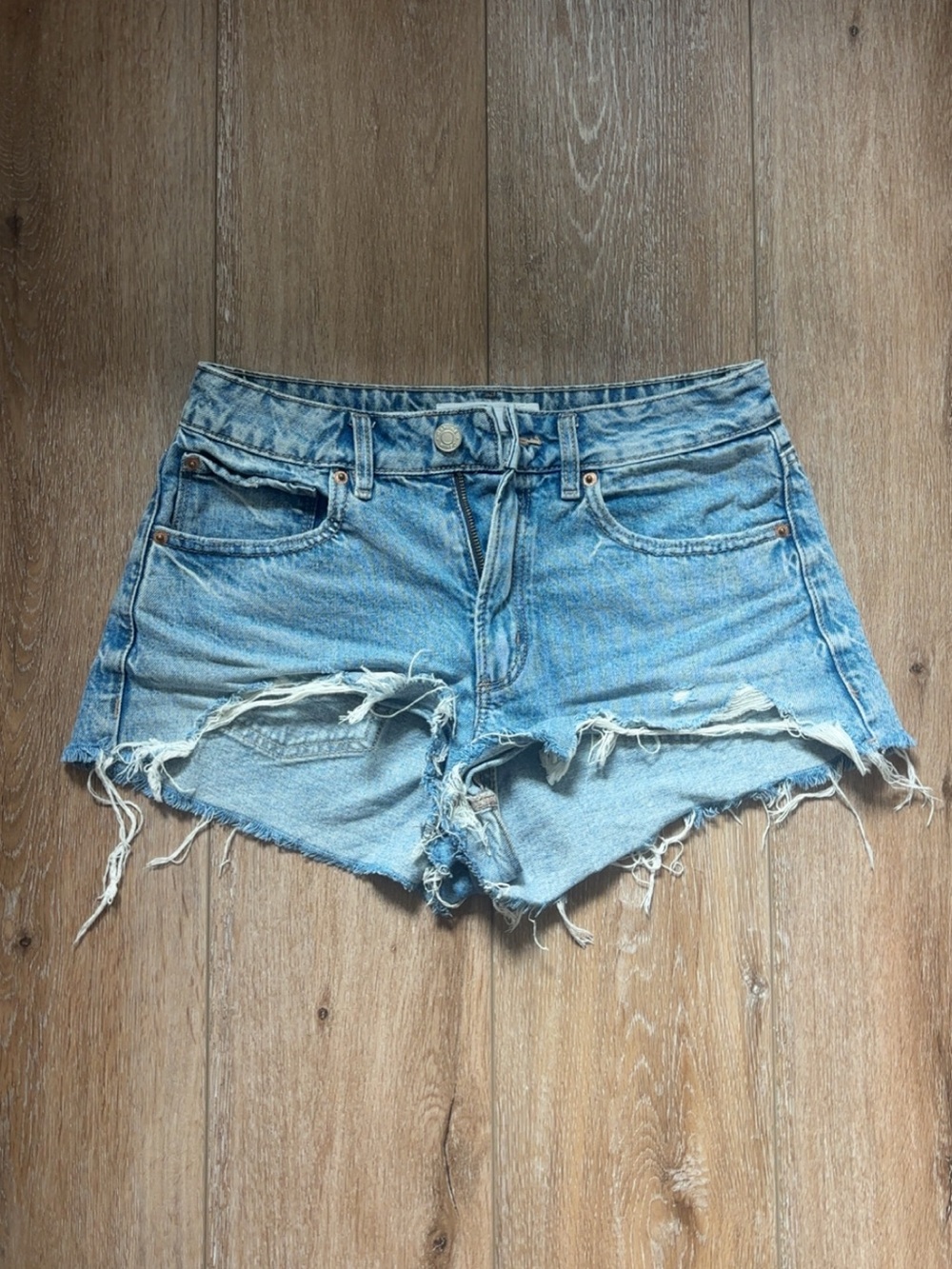Frayed Light Blue Denim Shorts - Women's Casual Summer Short